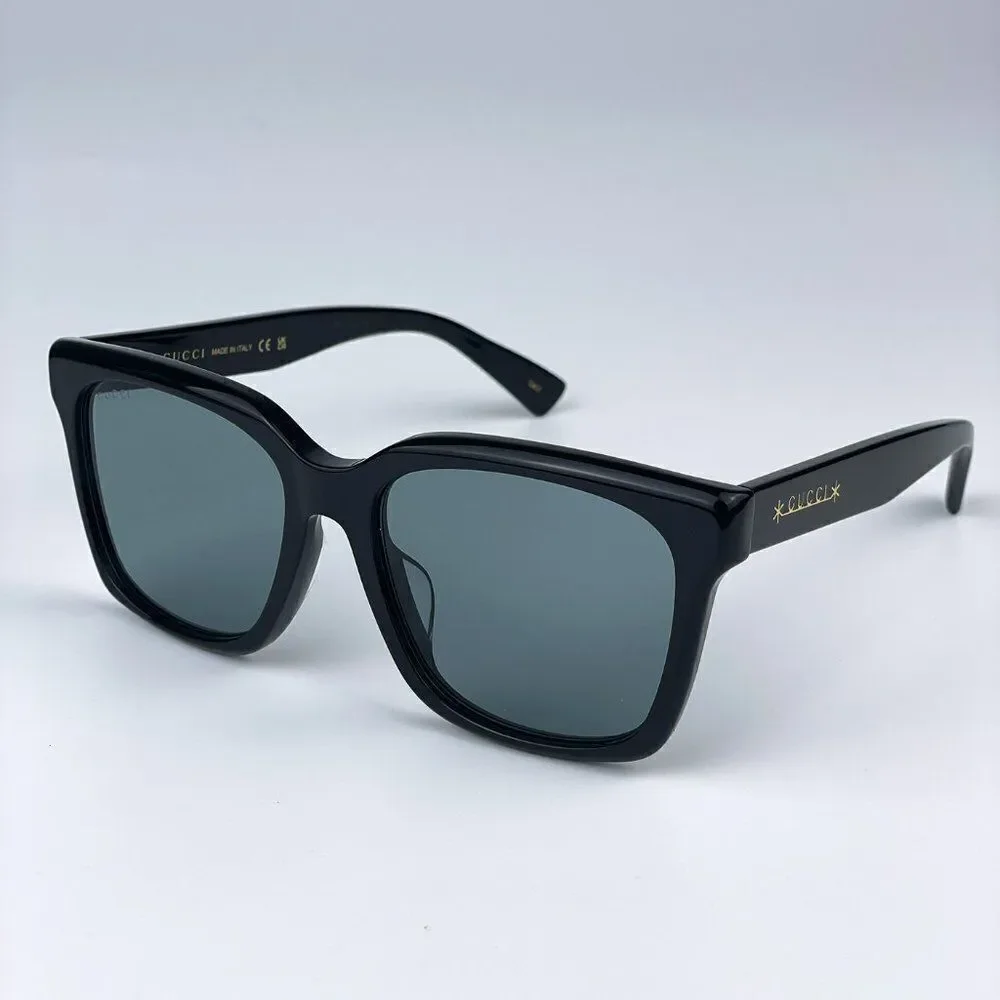 NEW Gucci GG1175SK 002  Black Smoke Grey Square Unisex Sunglasses